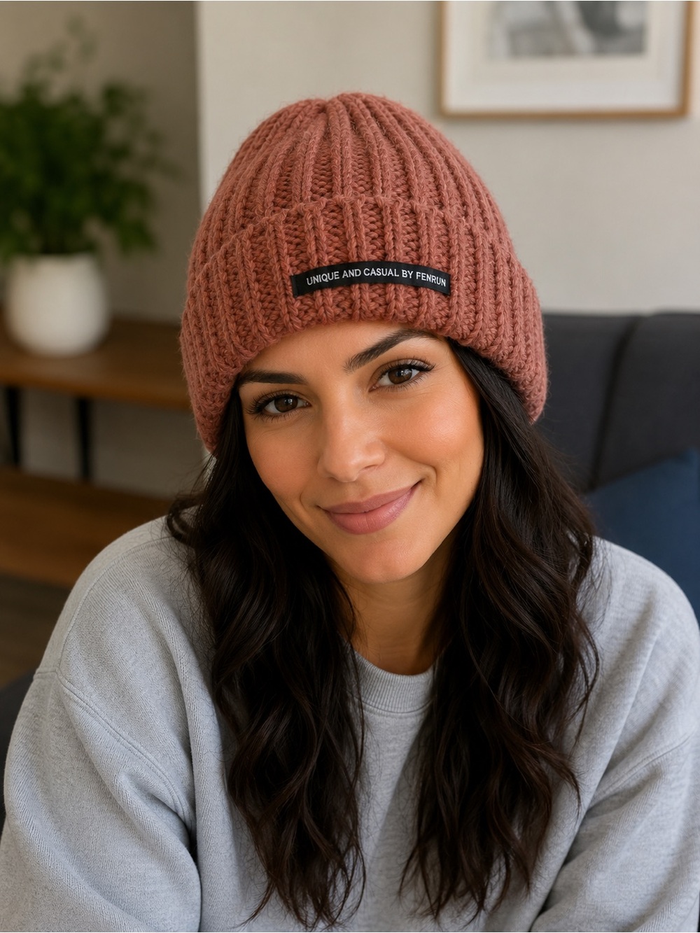Ribbed Knit Beanie - Rose Brown